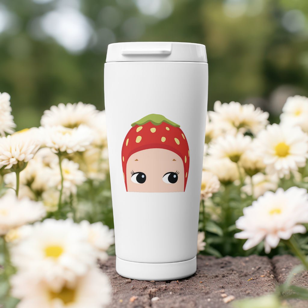 Strawberry Sonny Angel Peeker Sticker on mockup tumbler