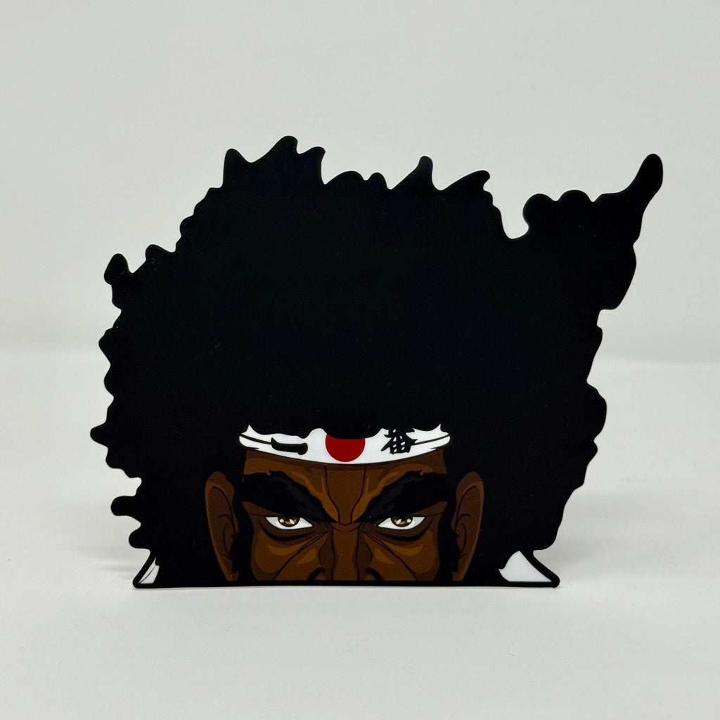 Afro Samurai peeker sticker featuring the iconic warrior with his distinctive hairstyle