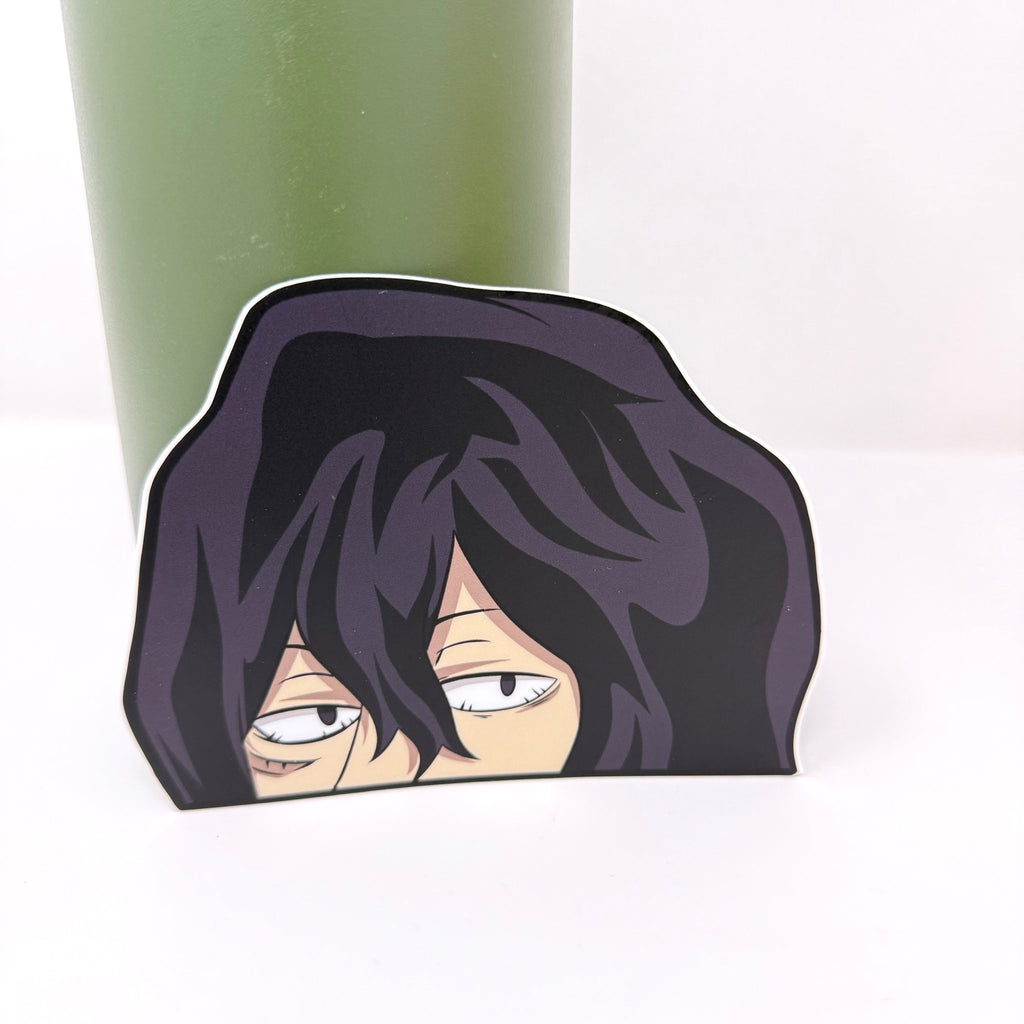 Waterproof vinyl Aizawa sticker for cars, laptops, and gear.