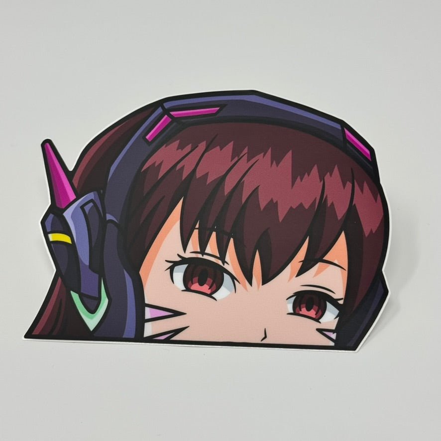 Waterproof vinyl D.Va sticker for gaming setups and gear.