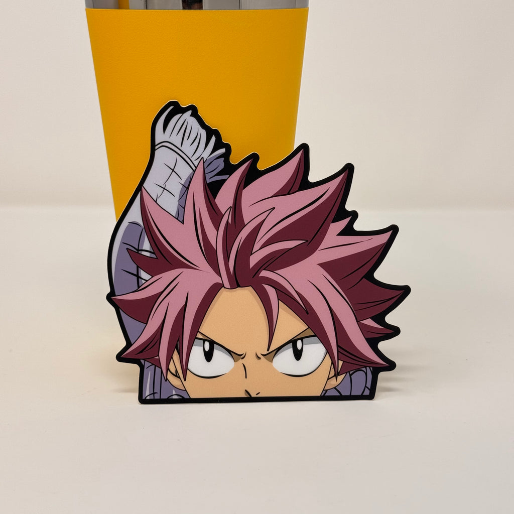 Waterproof vinyl Natsu sticker for cars, laptops, and gear.