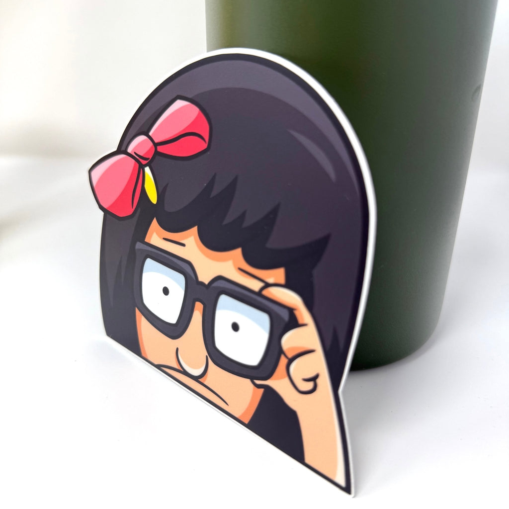 Dynamic Tina Belcher vinyl decal, ideal for animated series enthusiasts.