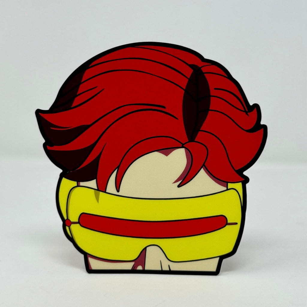 90s Cyclops peeker sticker featuring his iconic yellow visor and red hair from X-Men animated series