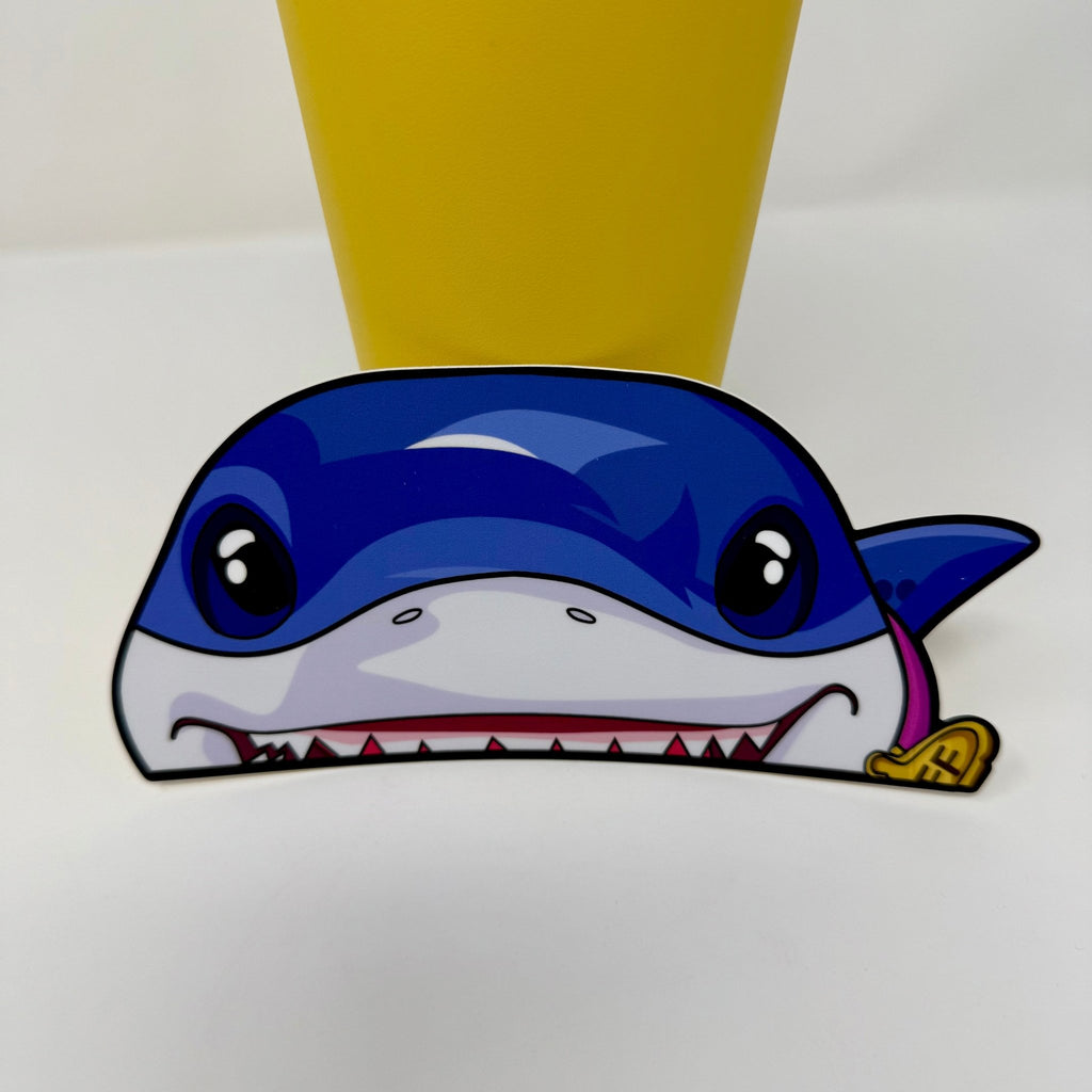 Waterproof vinyl Jeff the Land Shark sticker with adorable features and bright colors