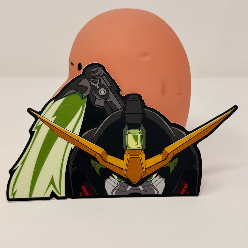 Gundam Wing Deathscythe peeker sticker, perfect for collectors.