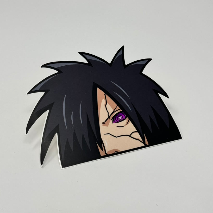 Anime fan sticker featuring Madara’s iconic Sharingan and armor.