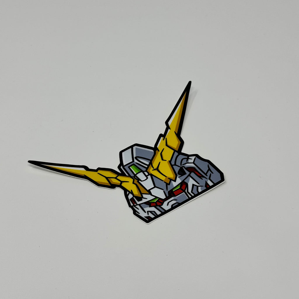 Mecha fan sticker featuring Unicorn Gundam’s psycho-frame glow.