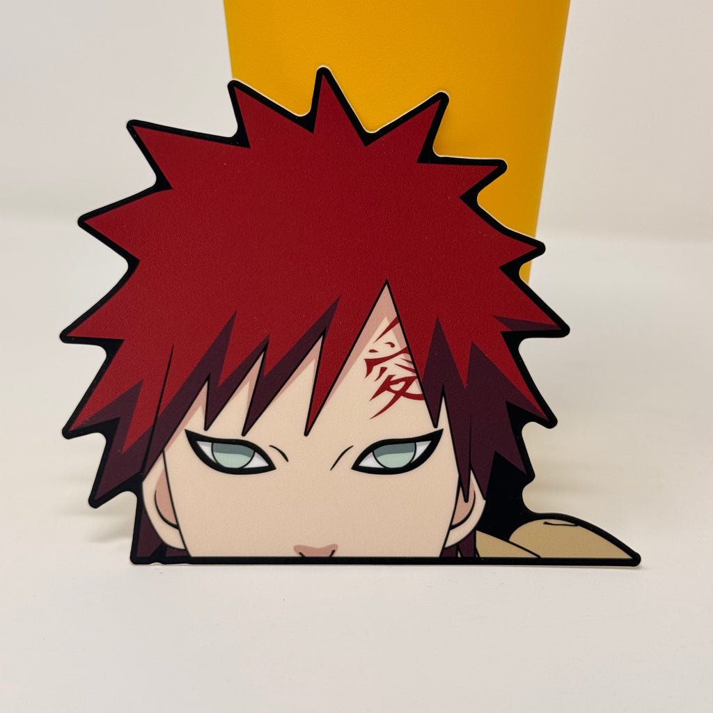 Anime fan sticker featuring Gaara’s sand gourd and iconic look.