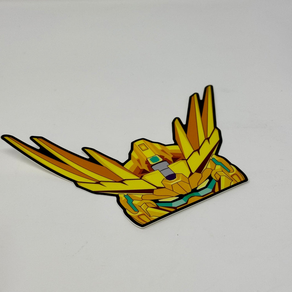 Premium Mobile Suit Gundam vinyl decal showcasing rare NT-0003 gold Unicorn variant