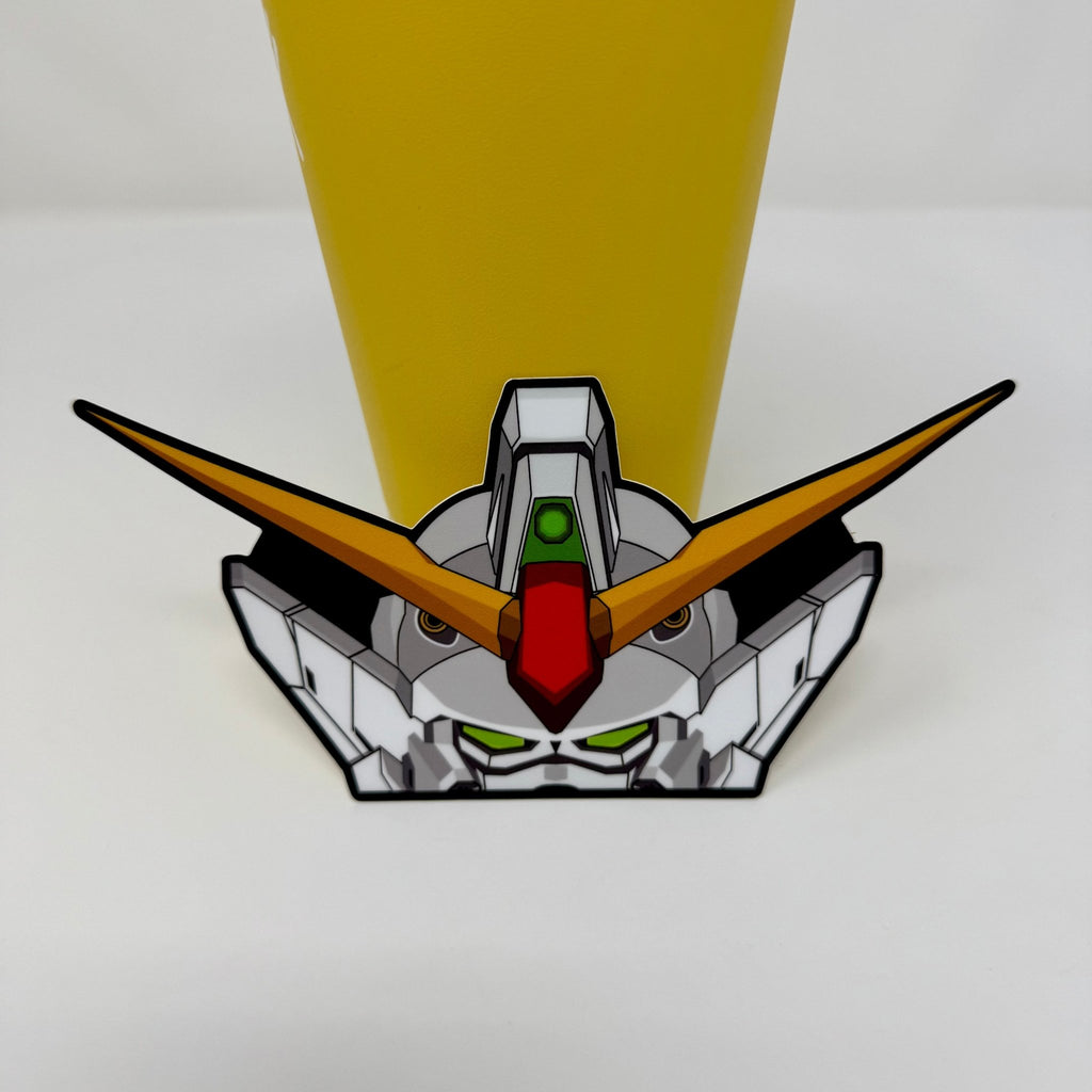 Waterproof vinyl Wing Gundam sticker with classic mecha design and striking V-antenna