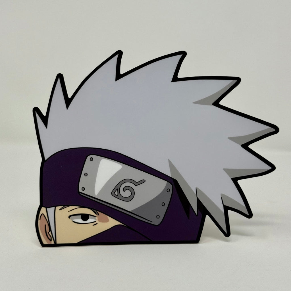 Kakashi peeker sticker featuring his silver hair and Konoha headband from Naruto Shippuden