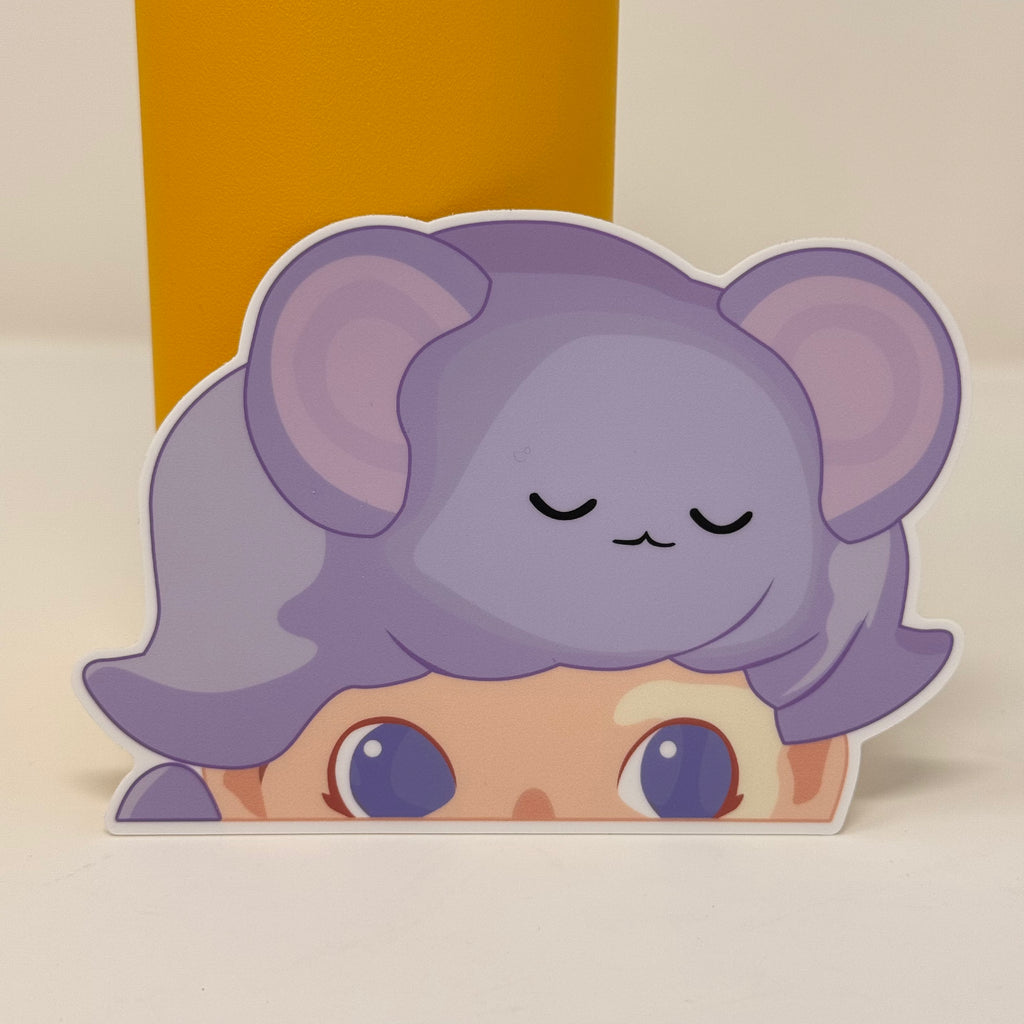 Exclusive Labubu DIMOO kawaii sticker with magical purple hair.