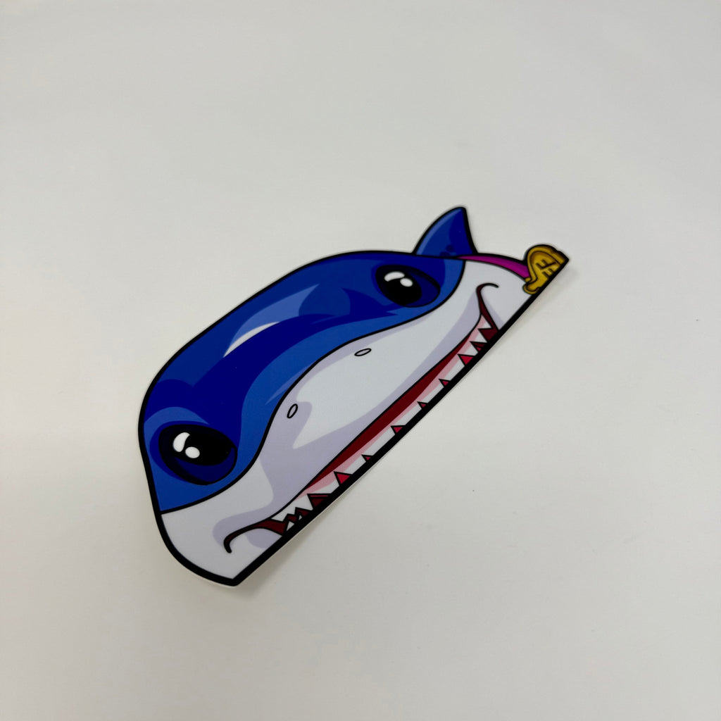 Premium Marvel Comics vinyl decal showcasing Deadpool's cute pet land shark Jeff