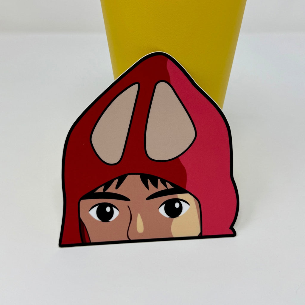 Waterproof vinyl Ashitaka sticker with distinctive hood and resolute gaze