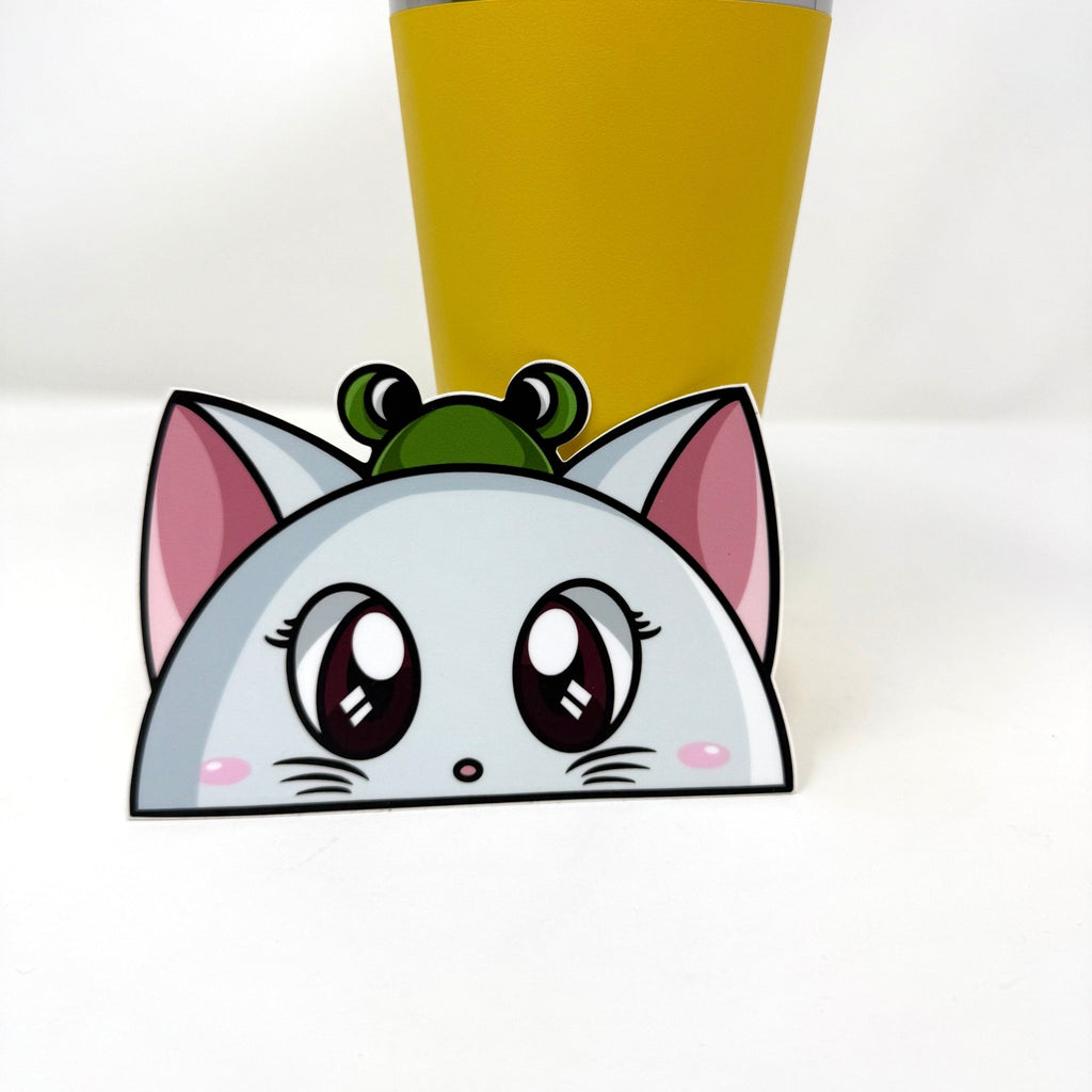 Quirky cat JDM car sticker, bold and durable.