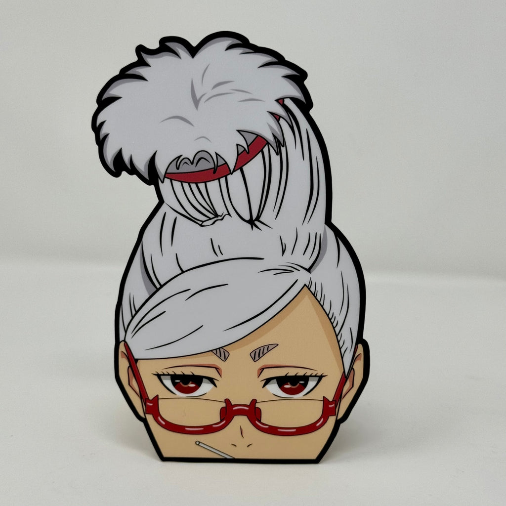 Stern Grandma Seiko peeker sticker from Dandadan with intimidating expression