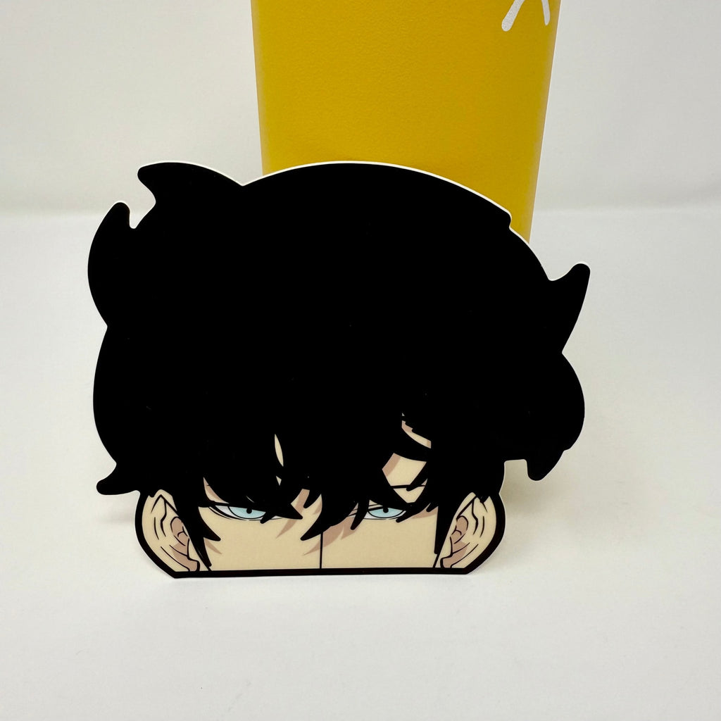 Sung Jin Woo peeker sticker featuring his intense gaze and shadow monarch aura