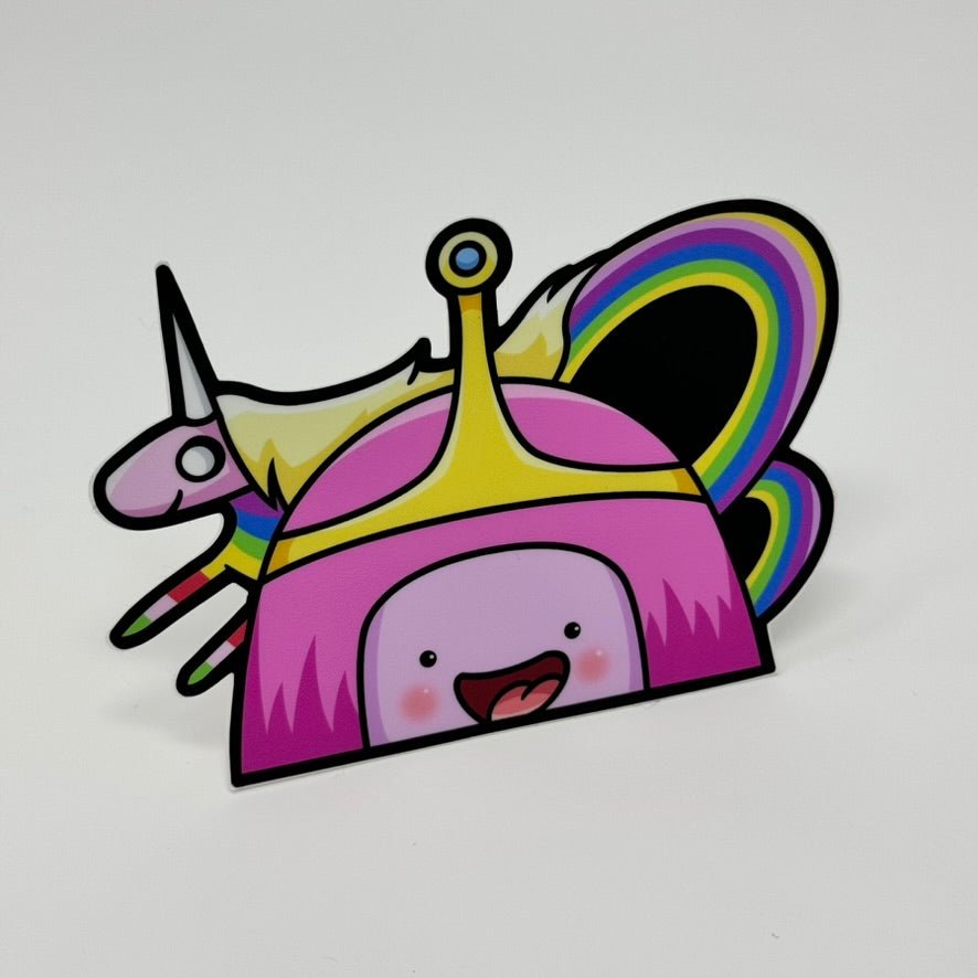 Adventure Time Bubblegum peeker sticker, perfect for collectors.