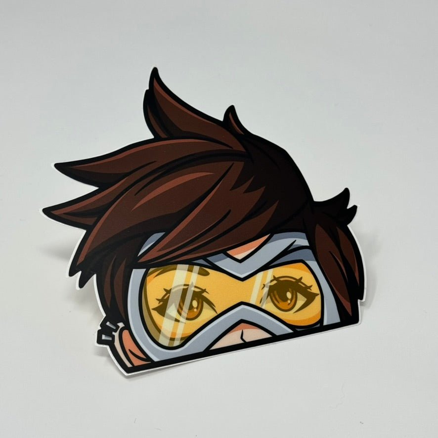 Overwatch Tracer peeker sticker, perfect for collectors.