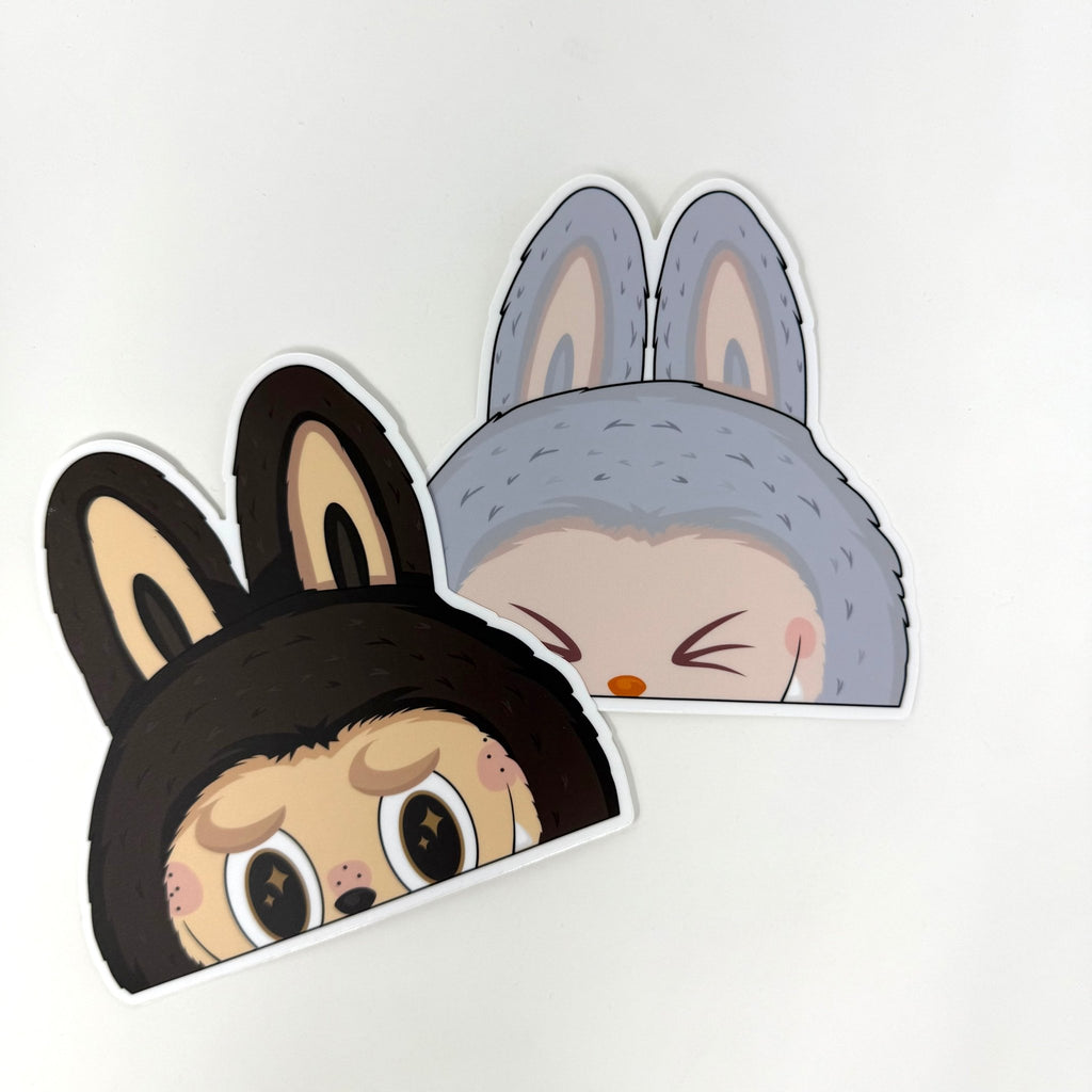 Labubu Grey Zimomo peeker sticker, perfect for collectors.