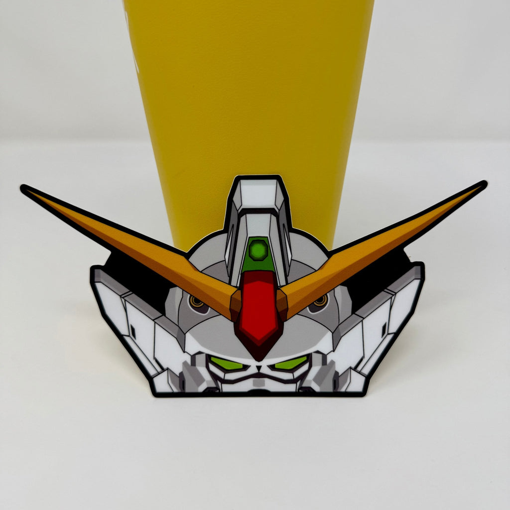 Wing Gundam peeker sticker featuring its iconic white head and yellow V-fin from Gundam Wing