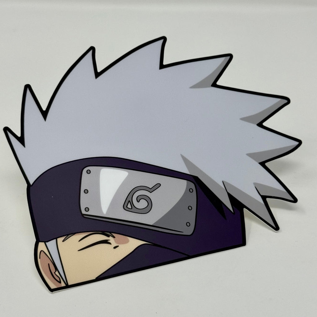Winking Kakashi peeker sticker featuring his silver hair and Konoha headband from Naruto Shippuden