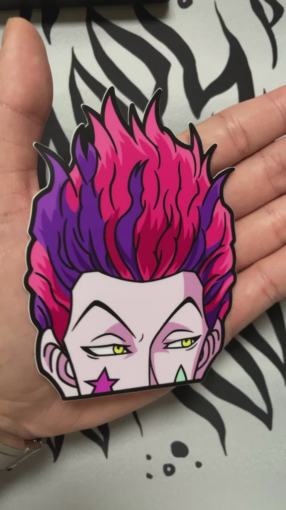 Detailed Hisoka vinyl decal, ideal for anime car enthusiasts.