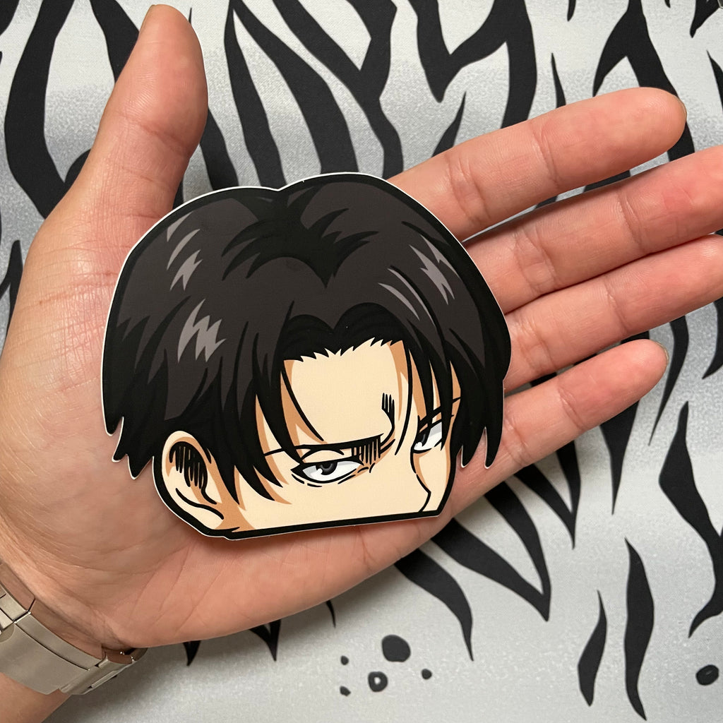 Anime fan sticker featuring Levi’s fierce and sharp design.